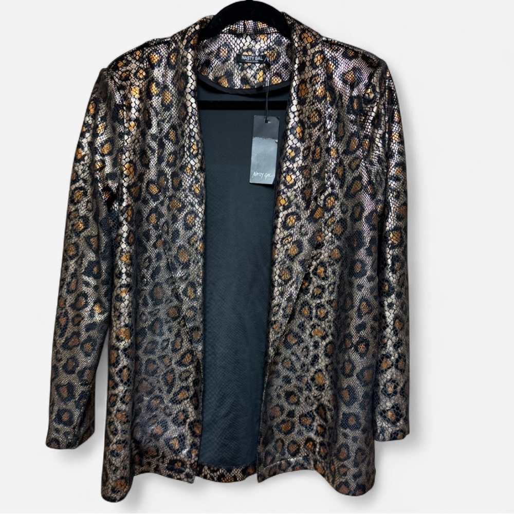 NWT Nasty Gal Metallic Gold Leopard Blazer